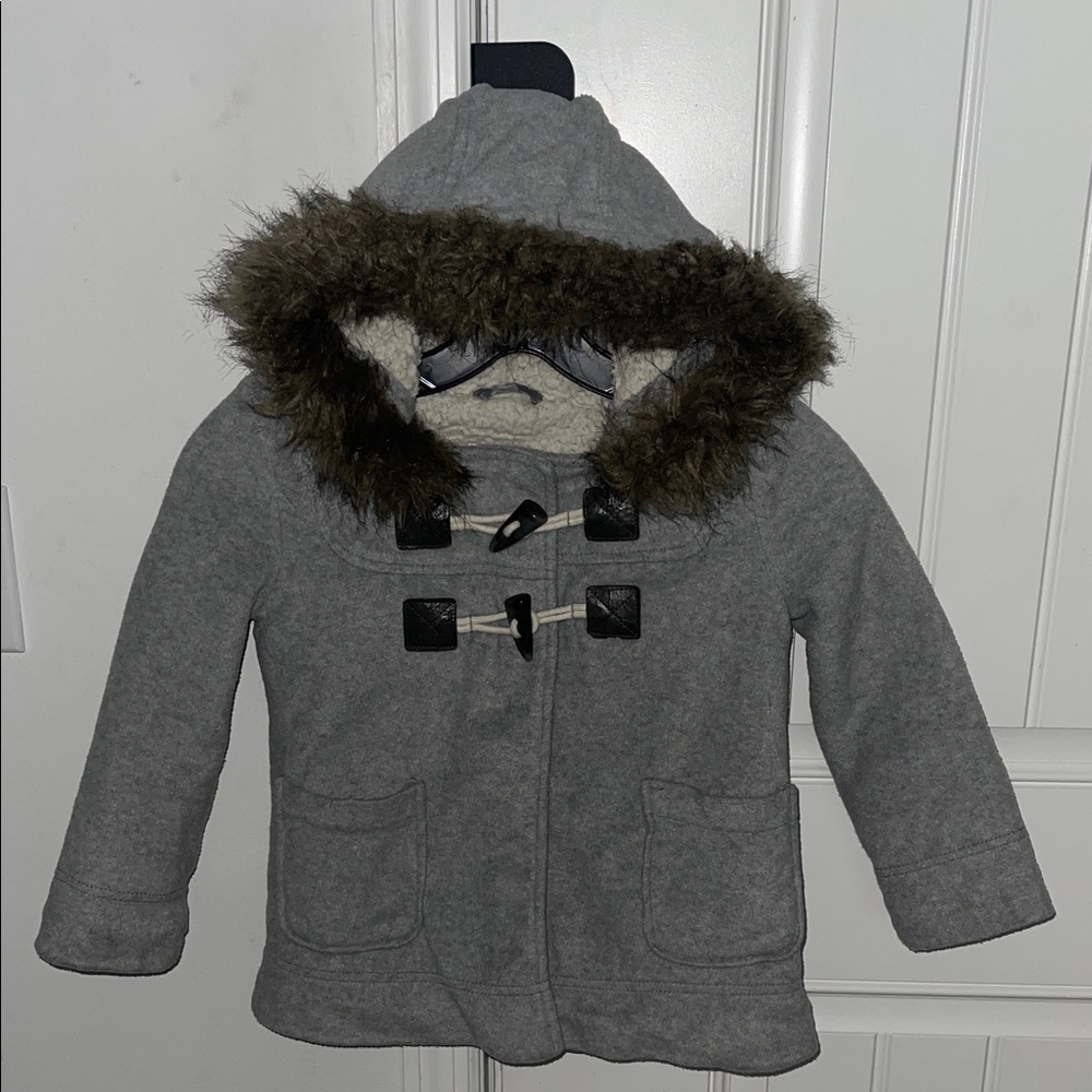 Old Navy Gray Hooded Kids Coat with Faux Fur Trim